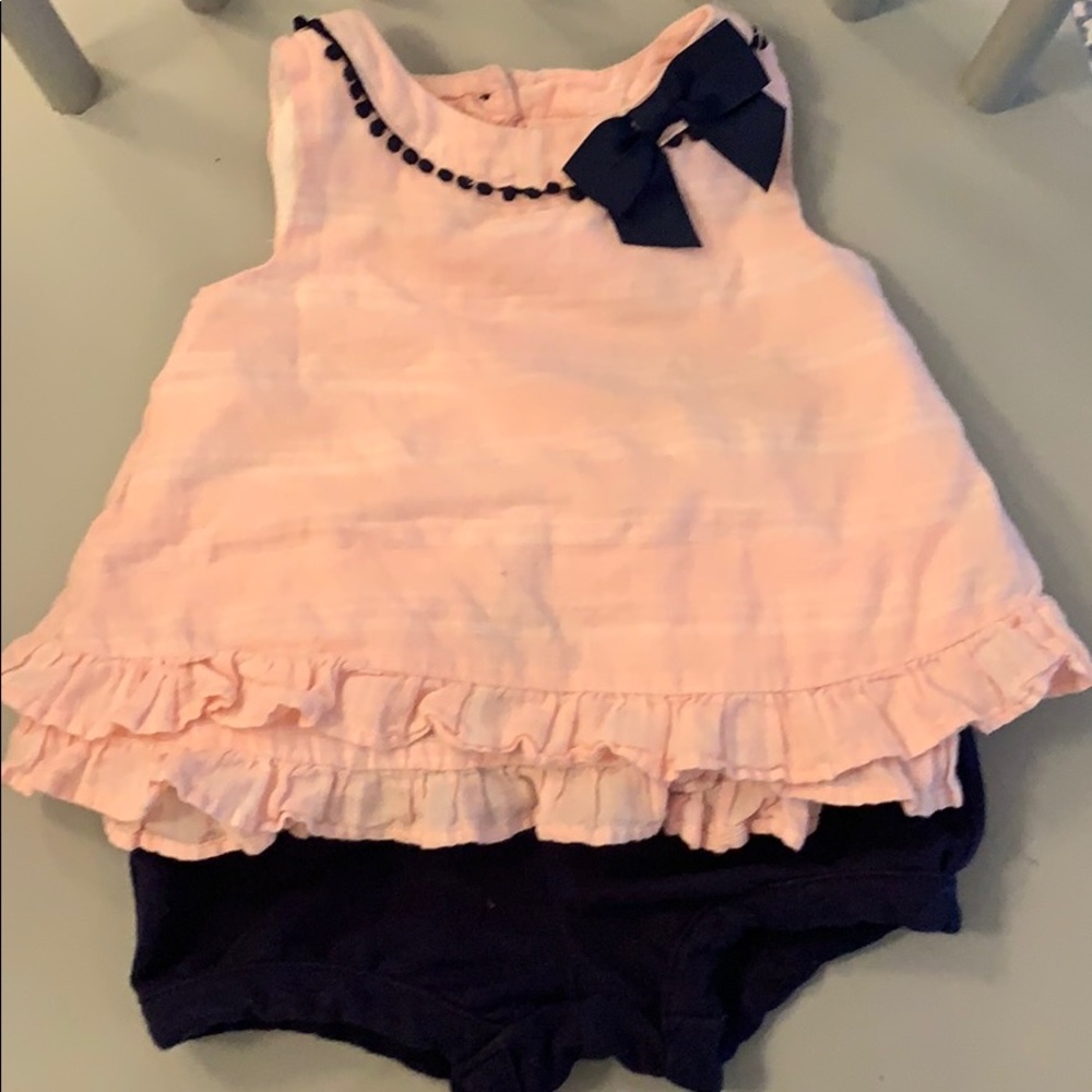 Two piece pink and navy summer outfit